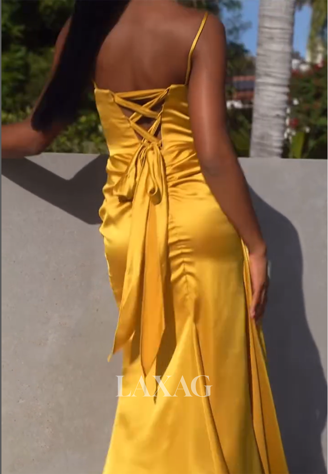 Sweetheart Spaghetti Straps Mermaid Prom Dress Sleeveless Beaded Satin Pleated Slit Party Gowns