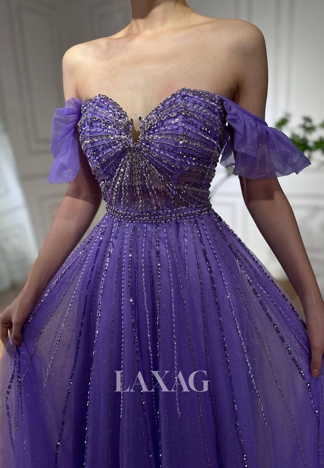 Sweetheart Sleeveless Sequined Beaded Pleated Tulle Floor-Length A-Line Party Prom Dress