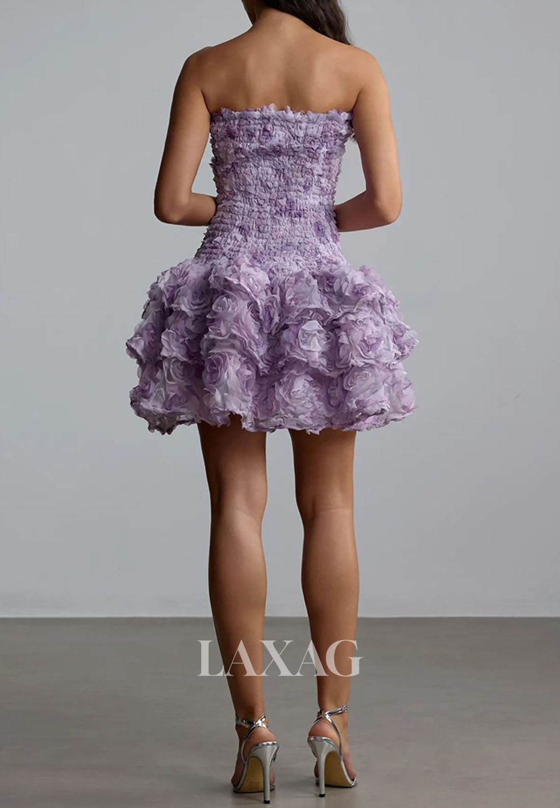 Bateau-Neck Off-Shoulder Floral Embellished Pleated Print-Chiffon A-Line Homecoming Dress
