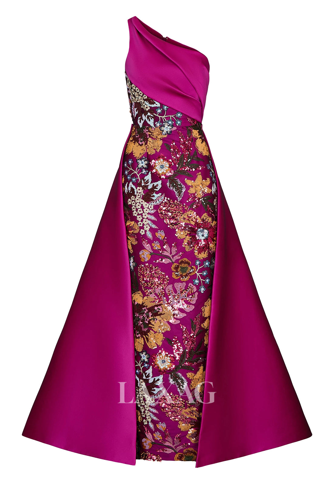 Asymmetrical-Neck Multi-Color Fully Sequined Mermaid Mother of the Bride Dress with Train