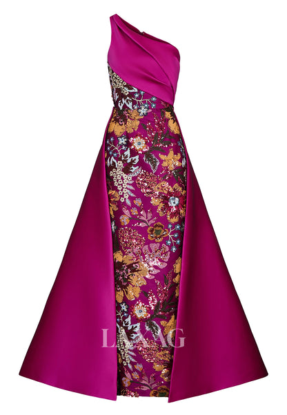 Asymmetrical-Neck Multi-Color Fully Sequined Mermaid Mother of the Bride Dress with Train