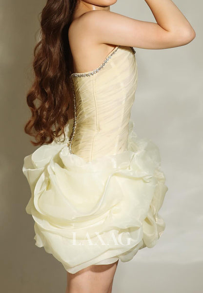 Scoop-Neck Off-Shoulder Sleeveless Beaded Pleated Tulle Mermaid Party Homecoming Dress