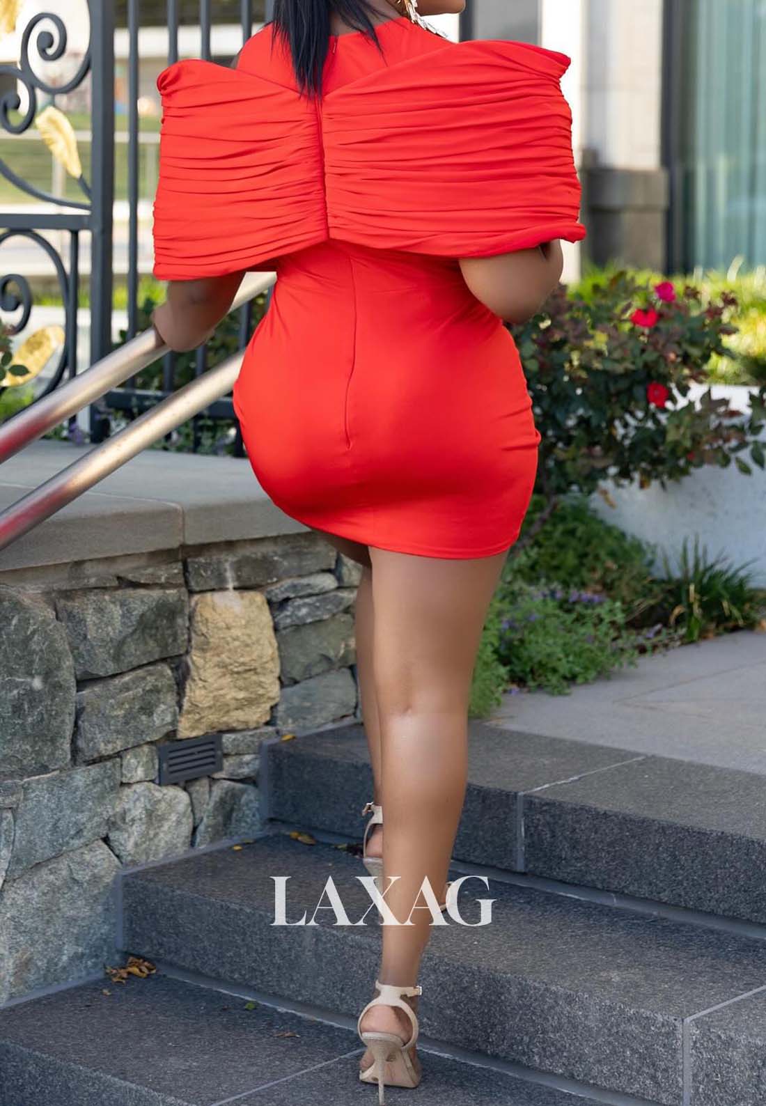 V-Neck Off-Shoulder Pleated Satin Short Mermaid Party Homecoming Dress with Long-Gloves