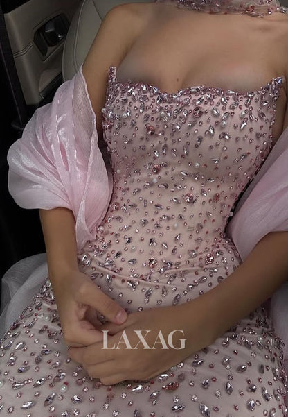 Bateau-Neck Sleeveless Floor-Length Party Gowns Fully Rhinestone Beaded Mermaid Prom Dress