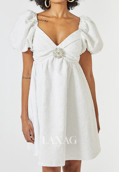 V-Neck Cap-Sleeves Beaded Applique Pleated Satin Short A-Line Party Homecoming Dress