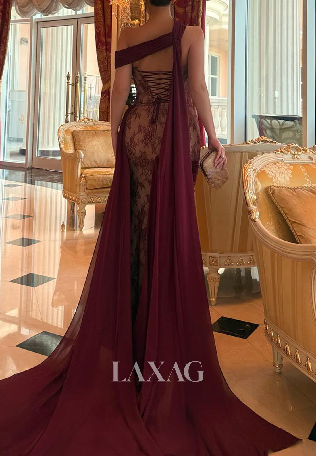 Sweetheart Sleeveless Lace&Chiffon Pleated Floor-Length Mermaid Evening Dress