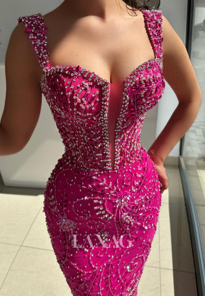 Sweetheart Fully Sequined Beaded Mermaid Evening Dress Straps Sleeveless Formal Gowns