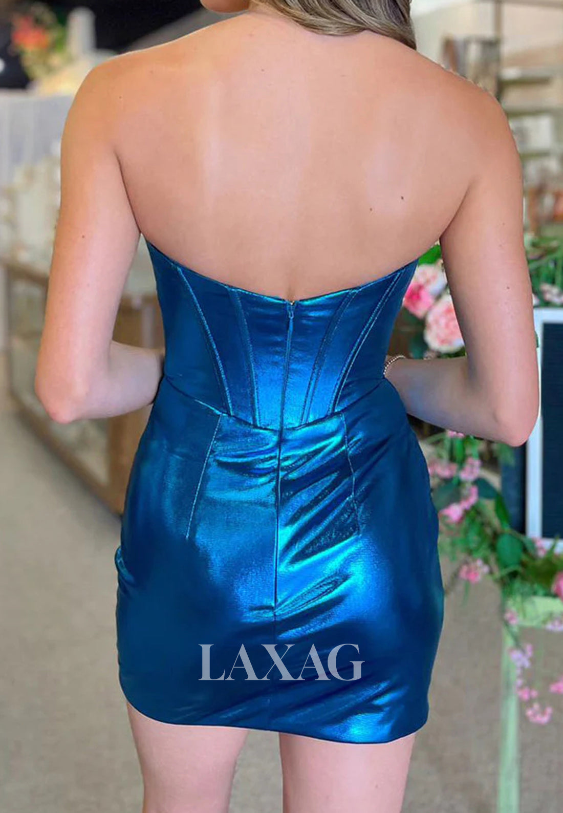 Sweetheart Off-Shoulder Sleeveless Pleated Metallic-Satin Short Mermaid Party Homecoming Dress