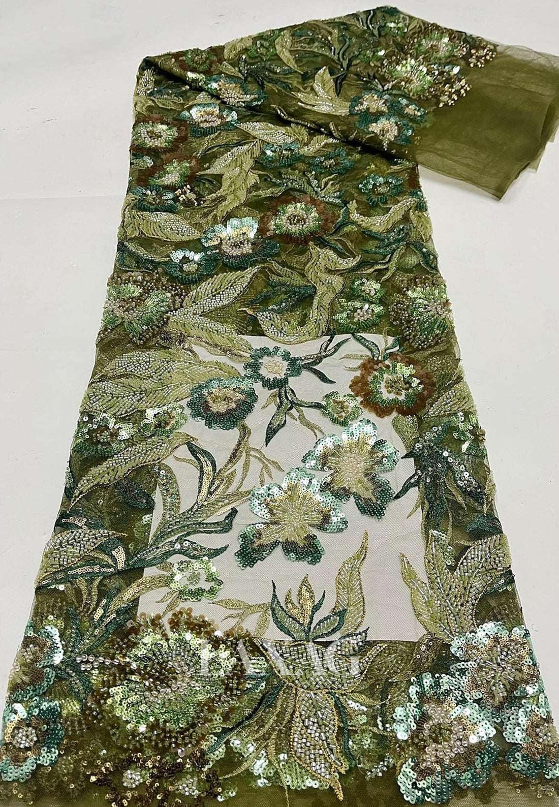 Floor-Length V-Neck Cap-Sleeves Sequined 3D-Floral Satin Mermaid Mother of the Bride Dress