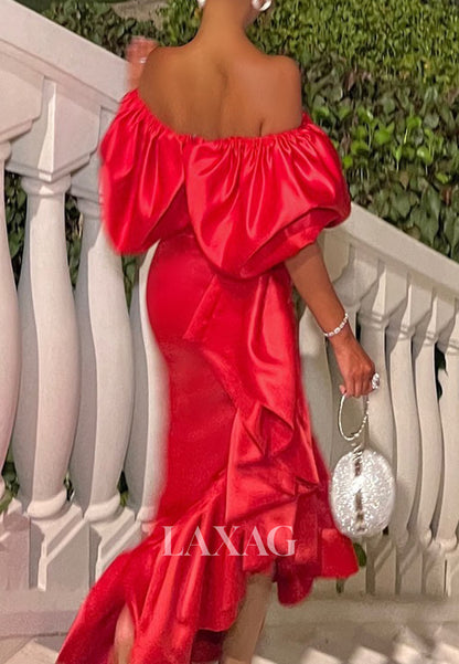 Simple Tube Top Sleeveless Floor-Length Pleated Satin Mermaid Evening Dress with High Slit