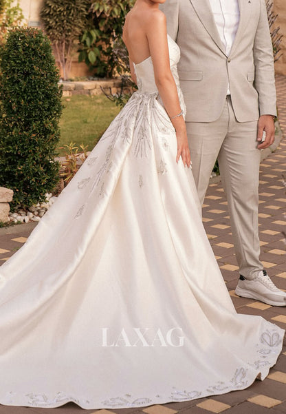 Tube Top Off-Shoulder Sleeveless Bride Gowns Sequined Beaded Mermaid Wedding Dress with Train