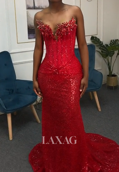 Sweetheart Fully Sequined Beaded Formal Gowns Off-Shoulder Rhinestone Mermaid Prom Dress