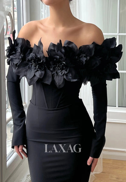 Off-Shoulder Floral Embellished Tube Top Mermaid Prom Dress Sleeveless Satin Evening Gowns