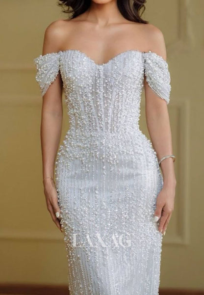 Off-Shoulder Floor-Length Evening Gowns Sweetheart Fully Sequined Beaded Mermaid Prom Dress