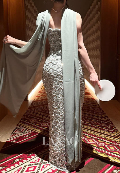 Tube Top Sleeveless Floor-Length Formal Gowns Fully Sequined Beaded Mermaid Evening Dress