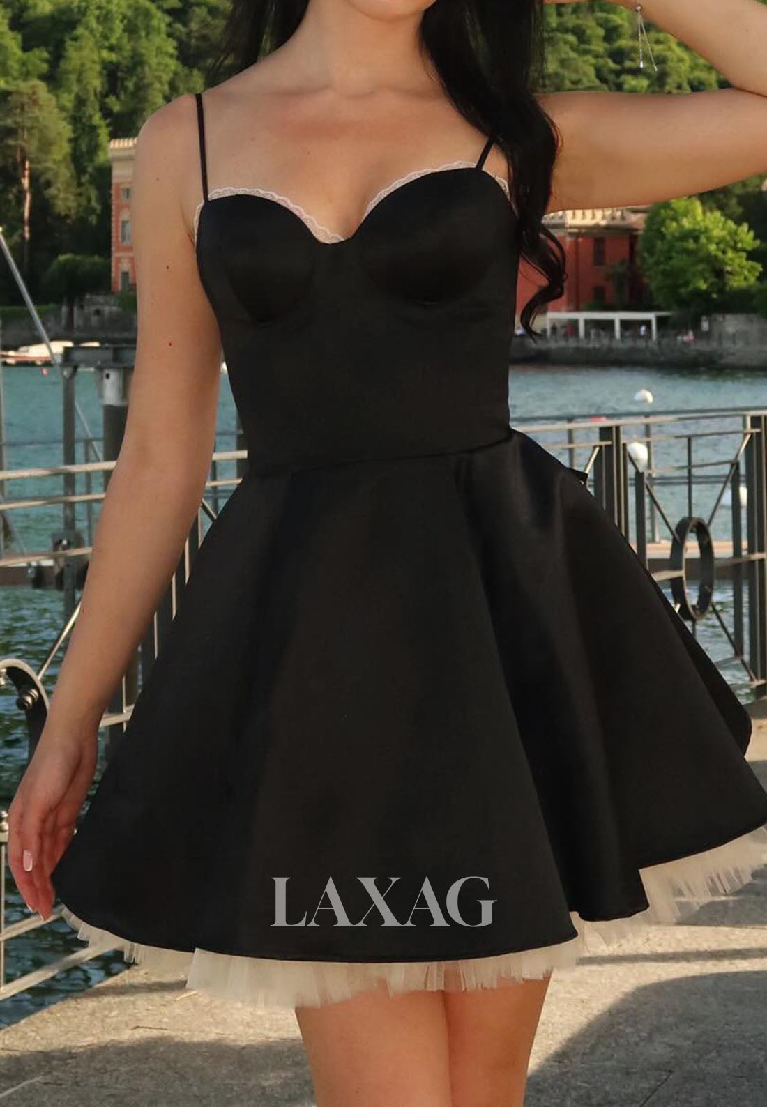 Sweetheart Spaghetti Straps Sleeveless Pleated Satin&Tulle A-Line Party Homecoming Dress