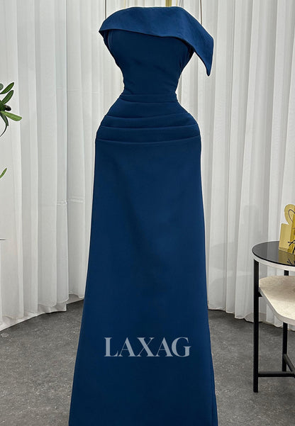 Tube Top Off-Shoulder Sleeveless Floor-Length Pleated Satin Simple Mermaid Evening Dress