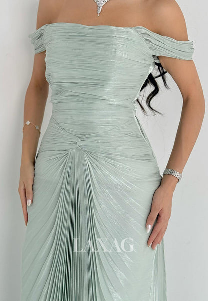 Bateau-Neck Off-Shoulder Sleeveless Mermaid Evening Dress Pleated Chiffon Formal Gowns