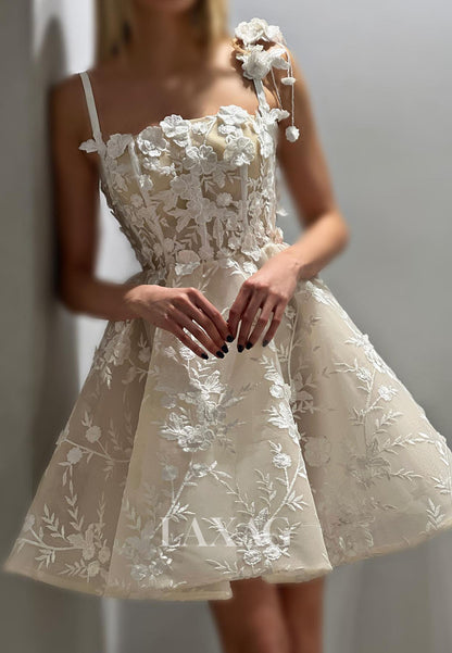 Spaghetti Straps Tube Top Floral Embellished Applique Tulle A-Line Party Homecoming Dress