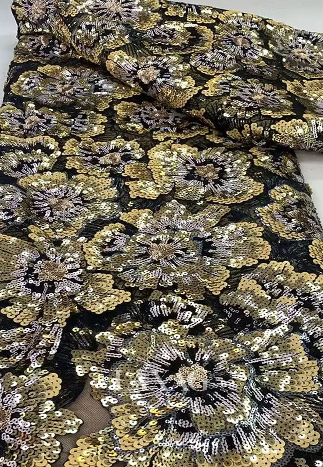 Asymmetrical-Neck Long-Sleeves Sequined Applique Satin Floor-Length Mermaid Evening Dress