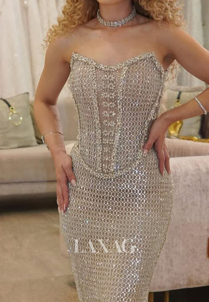 Bateau-Neck Off-Shoulder Sleeveless Fully Sequined Beaded Tulle Floor-Length Mermaid Prom Dress