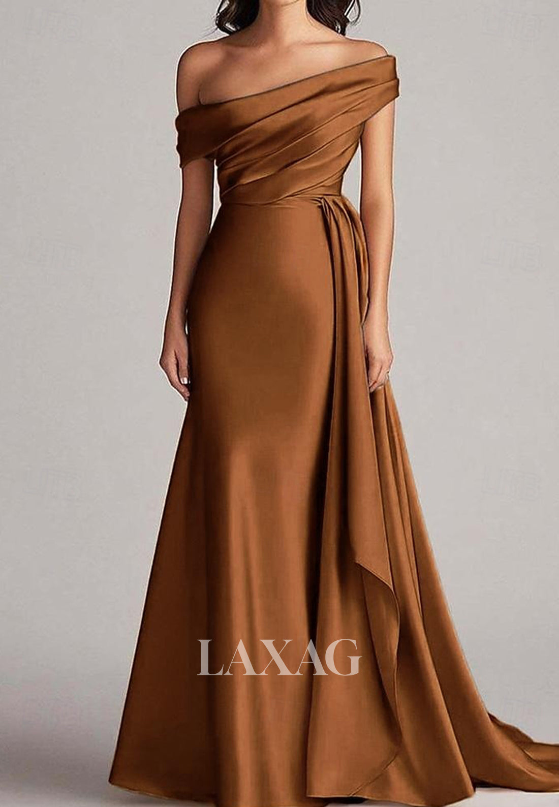 off the shoulder asymmetrical dress Off-Shoulder Asymmetrical-Neck Sleeveless Satin Pleated Floor-Length M – Laxag