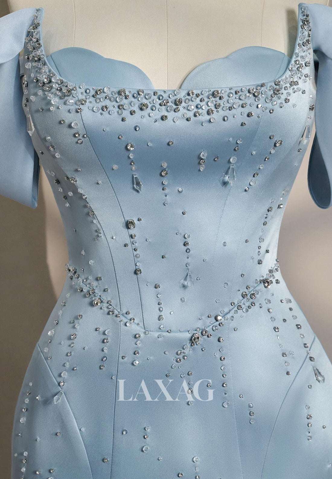 Sweetheart Sleeveless Satin Floor-Length Formal Gowns Off-Shoulder Beaded Mermaid Evening Dress