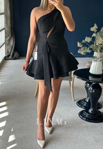 Asymmetrical-Neck Off-Shoulder Sleeveless Pleated Satin Tiered A-Line Party Homecoming Dress