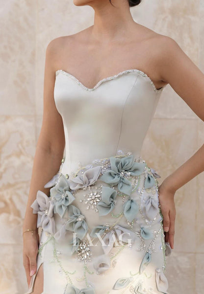 Sweetheart Off-Shoulder Formal Gowns Sleeveless Floral Embellished Sequined Beaded Mermaid Evening Dress