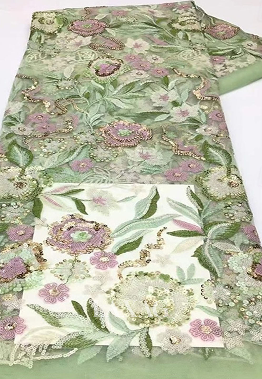 3/4-Sleeves Floor-Length Mermaid Evening Dress V-Neck Sequined Applique Satin Pleated Formal Gowns