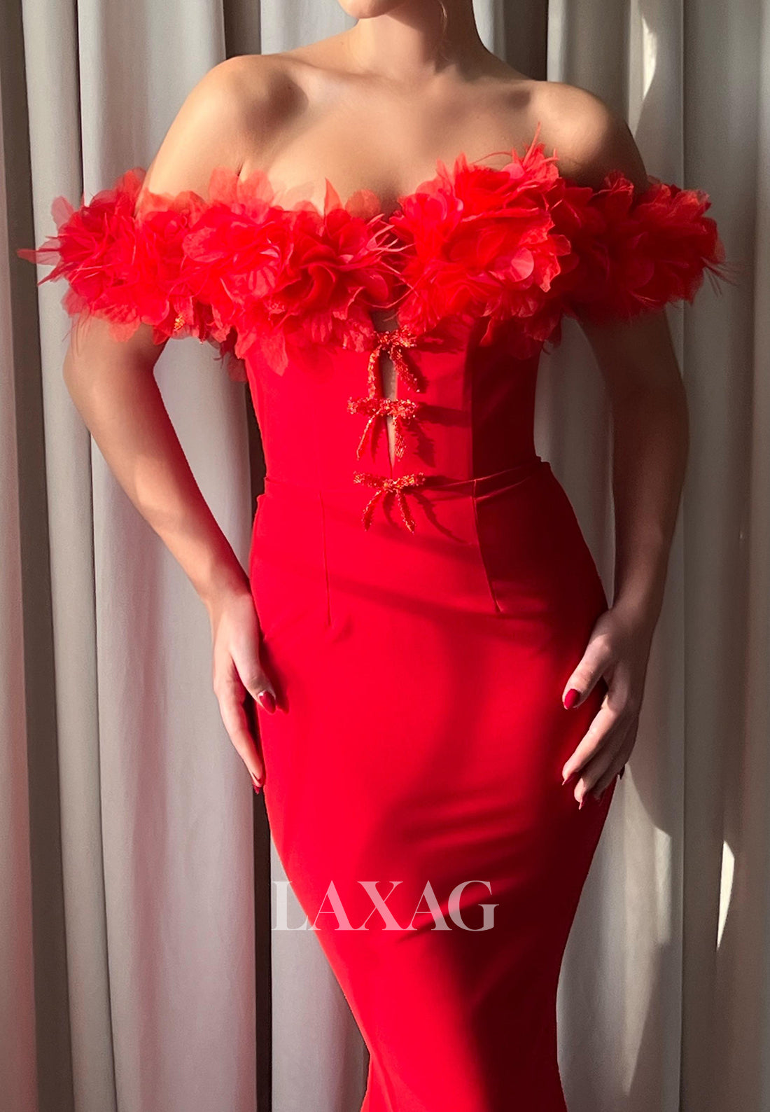 Floral Embellished Tube Top Off-Shoulder Evening Gowns Sleeveless Satin Mermaid Prom Dress