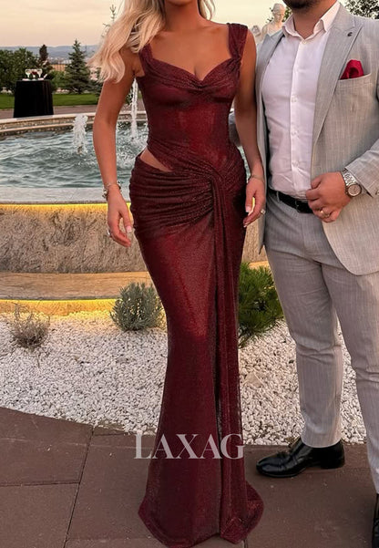 Sweetheart Straps Floor-Length Slit Party Gowns Sleeveless Pleated Tulle Mermaid Prom Dress