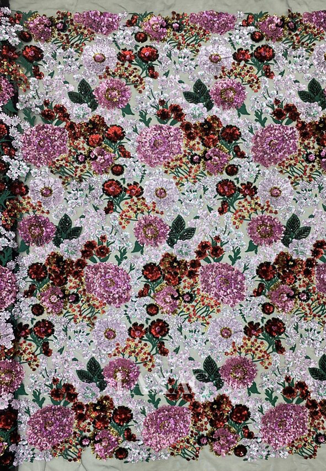 V-Neck Long-Sleeves Sequined Satin Pleated Tea-Length Mermaid Mother of the Bride Dress