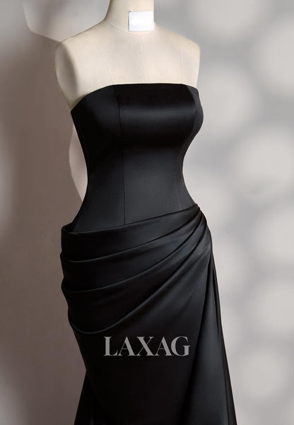 Simple Tube Top Pleated Satin Mermaid Evening Dress Off-Shoulder Sleeveless Formal Gowns