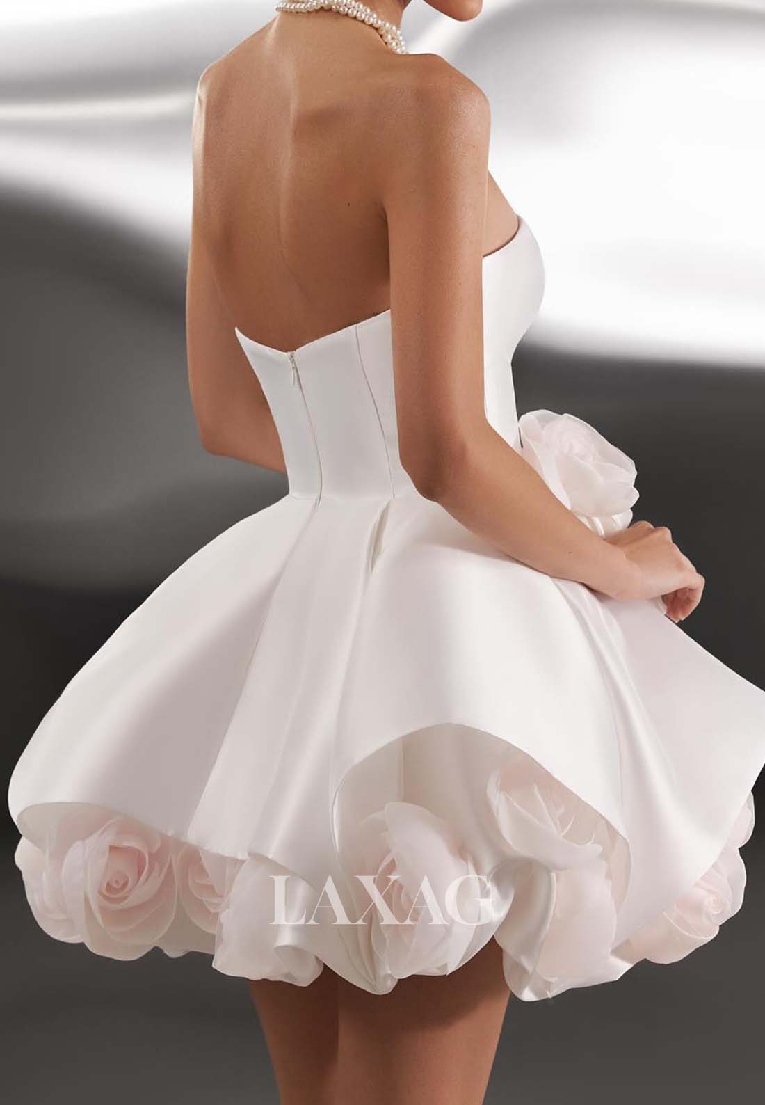 Tube Top Off-Shoulder Sleeveless Floral Embellished Short A-Line Beach Boho Wedding Dress