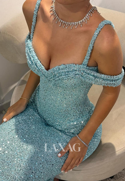 Sweetheart Fully Sequined Pleated Tulle Party Gowns Spaghetti Straps Mermaid Prom Dress