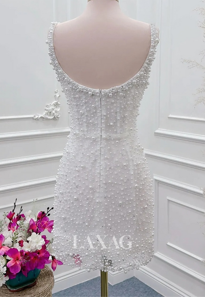 Sweetheart Spaghetti Straps Mermaid Wedding Dress Fully Beaded Pearls Short Boho Bride Gowns