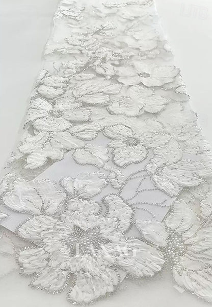 Asymmetrical-Neck Beaded Floral-Applique A-Line Evening Dress Off-Shoulder Satin Pleated Formal Gowns