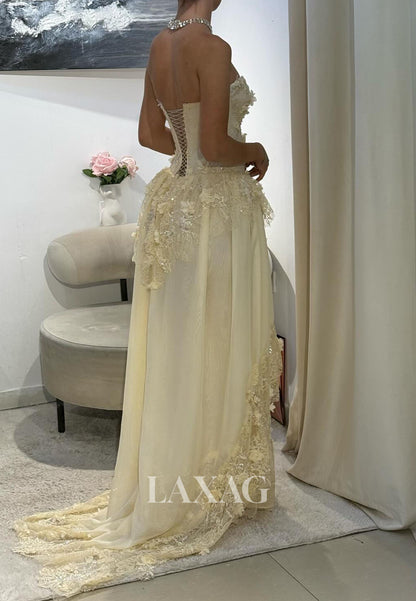 Sweetheart Off-Shoulder Satin A-Line Prom Dress Sleeveless Sequined Lace Applique Party Gowns