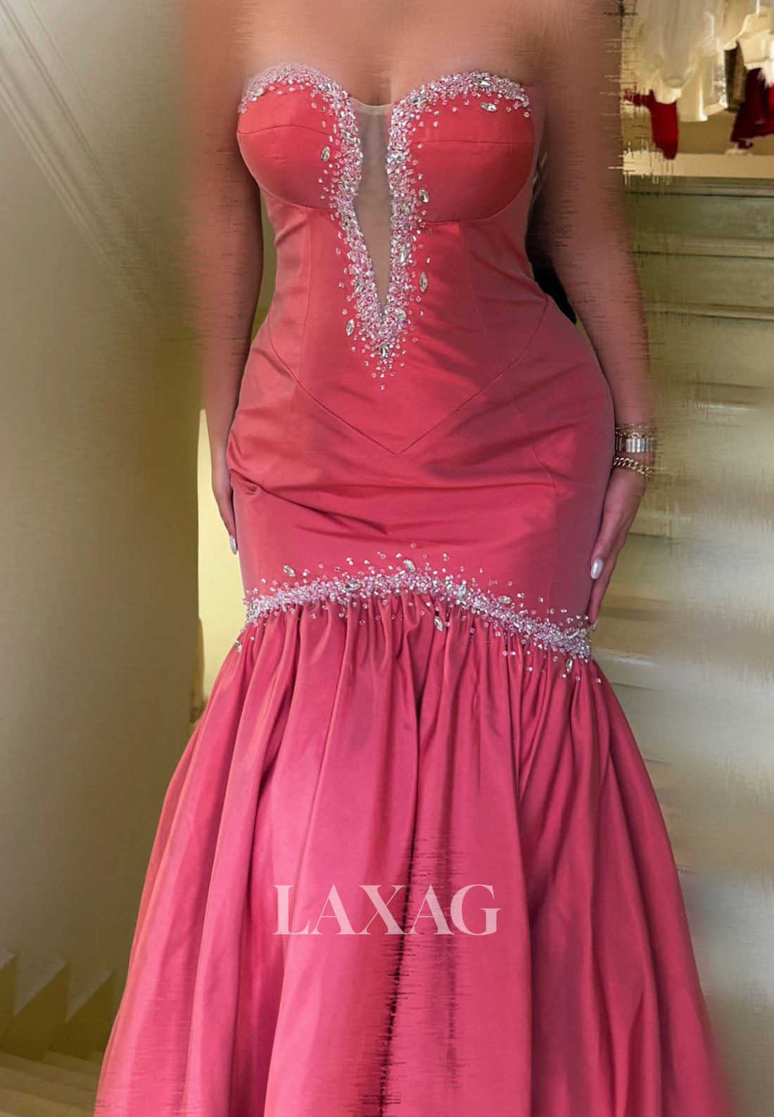 Sweetheart Off-Shoulder Sleeveless Beaded Pleated Satin A-Line Evening Dress with Sweep Train