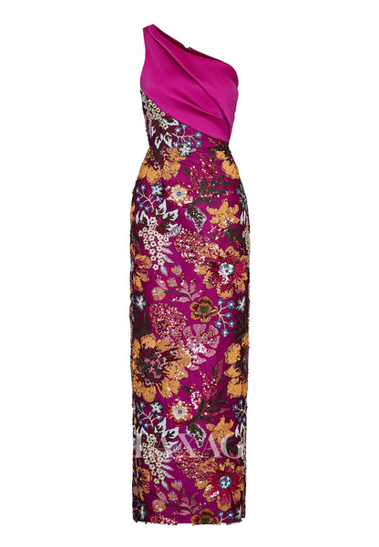 Asymmetrical-Neck Sleeveless Multi-Color Fully Sequined Mermaid Mother of the Bride Dress