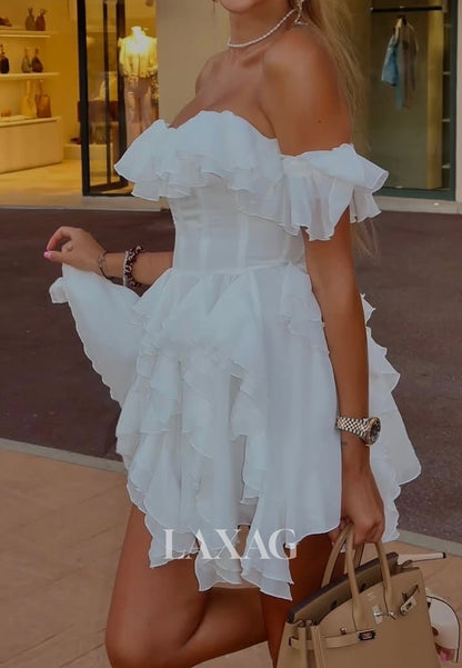 Sweetheart Off-Shoulder Sleeveless Pleated Chiffon Tiered A-Line Party Homecoming Dress