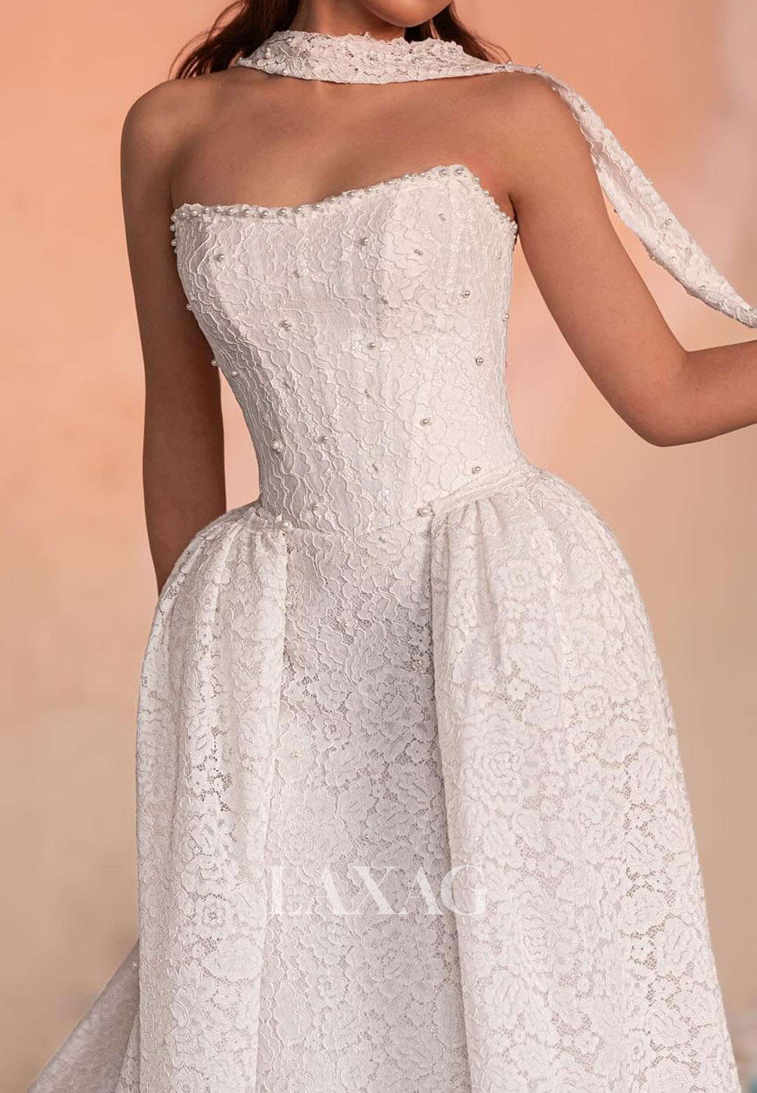 Bateau-Neck Off-Shoulder Sleeveless Mermaid Wedding Dress Pearls Allover Lace Bride Gowns