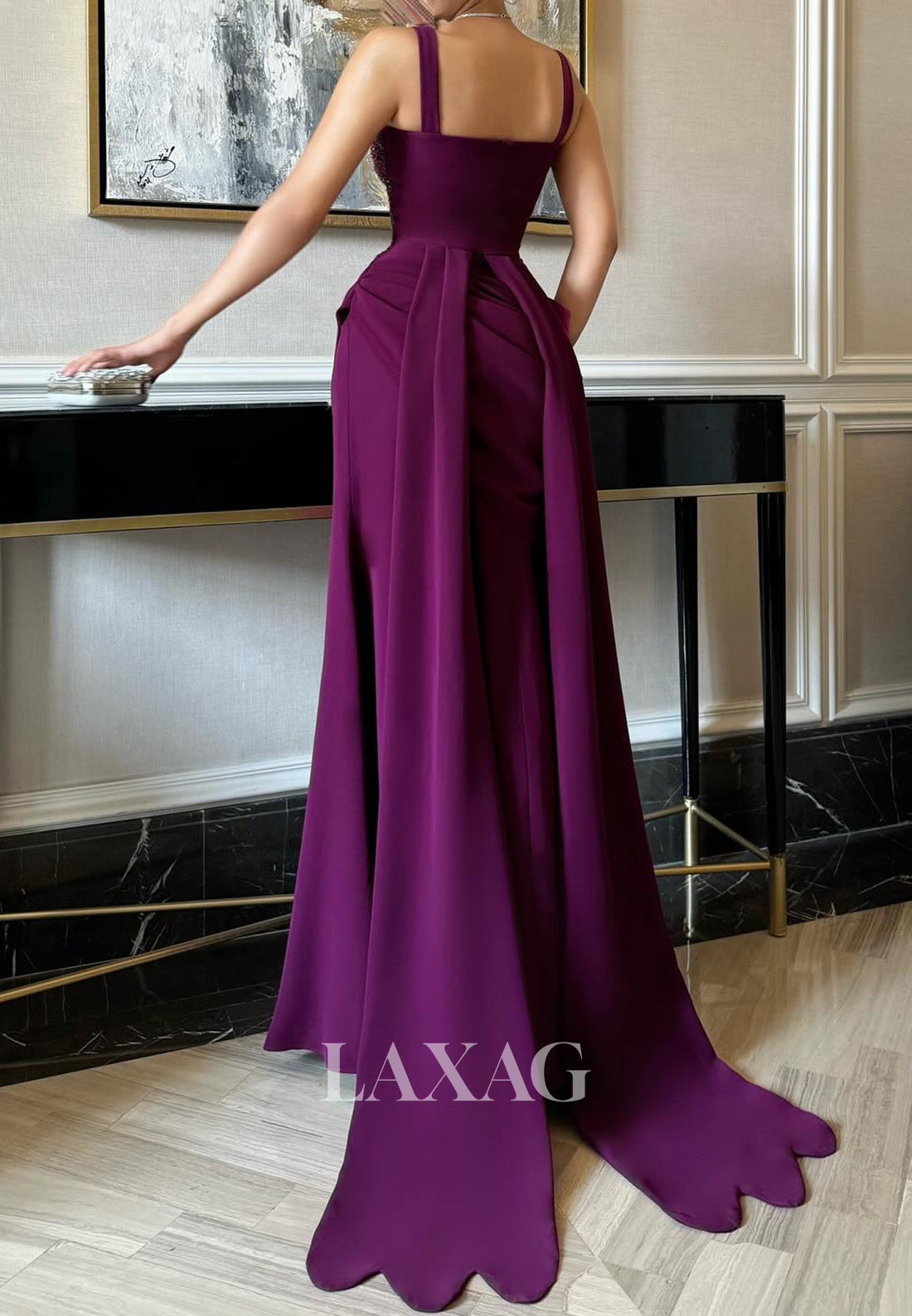 Sweetheart Straps Sleeveless Sequined Beaded Satin Pleated Mermaid Evening Dress