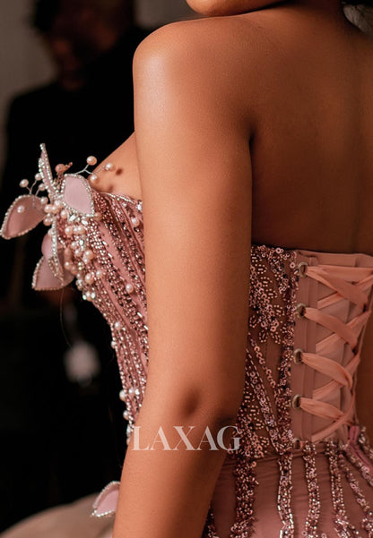 Sweetheart Sleeveless Satin Party Gowns Sequined Beaded Floral Embellished Mermaid Prom Dress