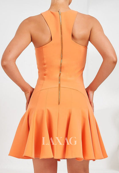 Halter-Neck Off-Shoulder Sleeveless Pleated Satin A-Line Party Homecoming Dress