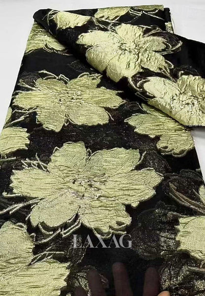 High-Neck 3/4-Sleeves Formal Gowns Jacquard Tulle Floor-Length A-Line Evening Dress