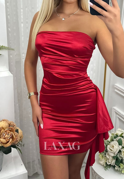 Bateau-Neck Off-Shoulder Sleeveless Pleated Satin Short Mermaid Party Homecoming Dress