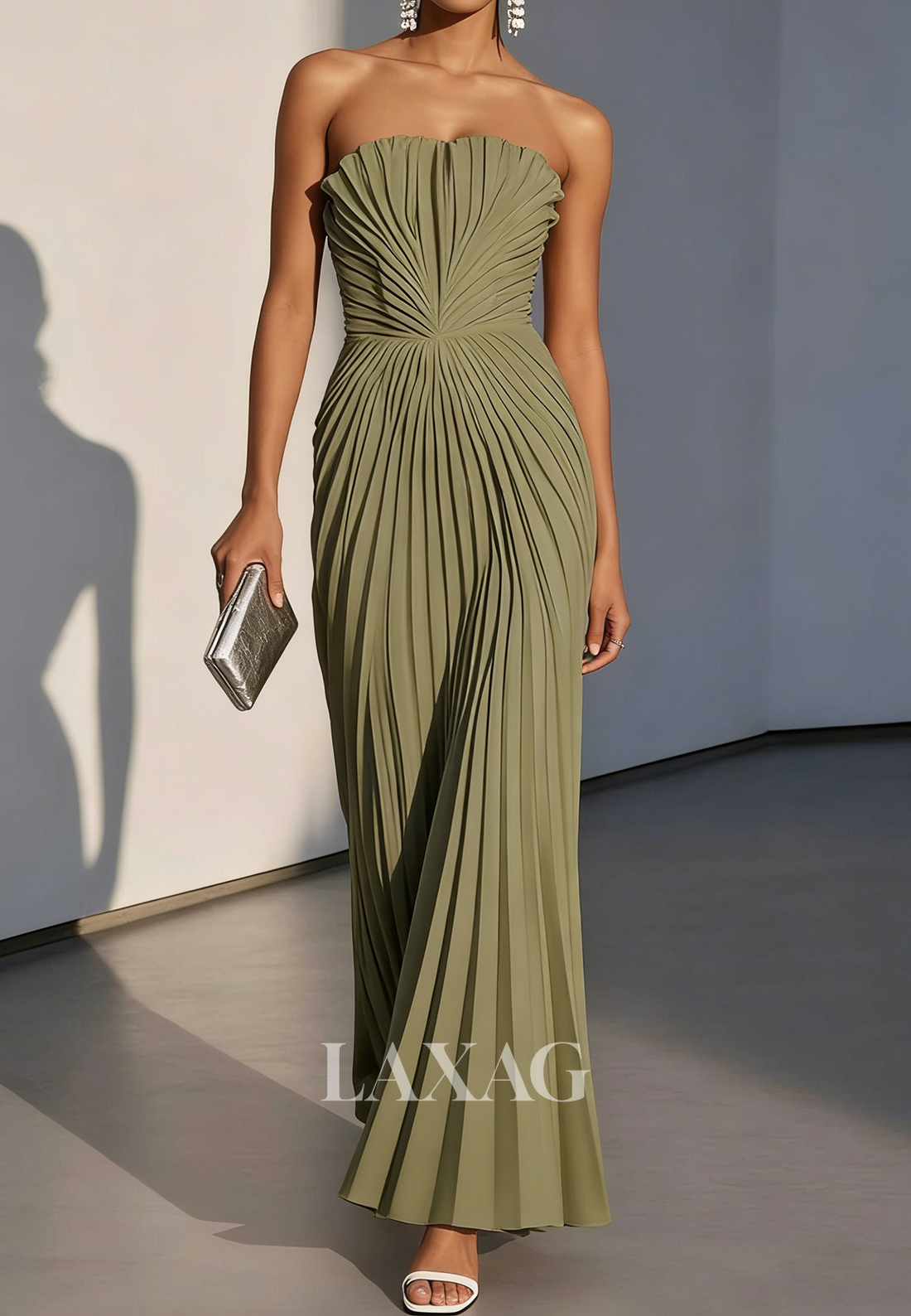 Tube Top Off-Shoulder Sleeveless Chiffon Pleated Floor-Length Simple Mermaid Evening Dress