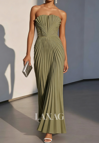 Tube Top Off-Shoulder Sleeveless Chiffon Pleated Floor-Length Simple Mermaid Evening Dress